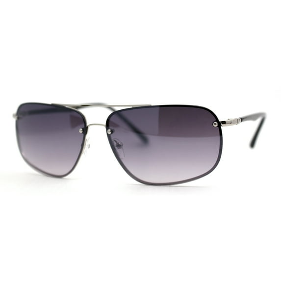 Airforce Mens Narrow Rimless Exposed Lens Officers Sunglasses Silver Smoke
