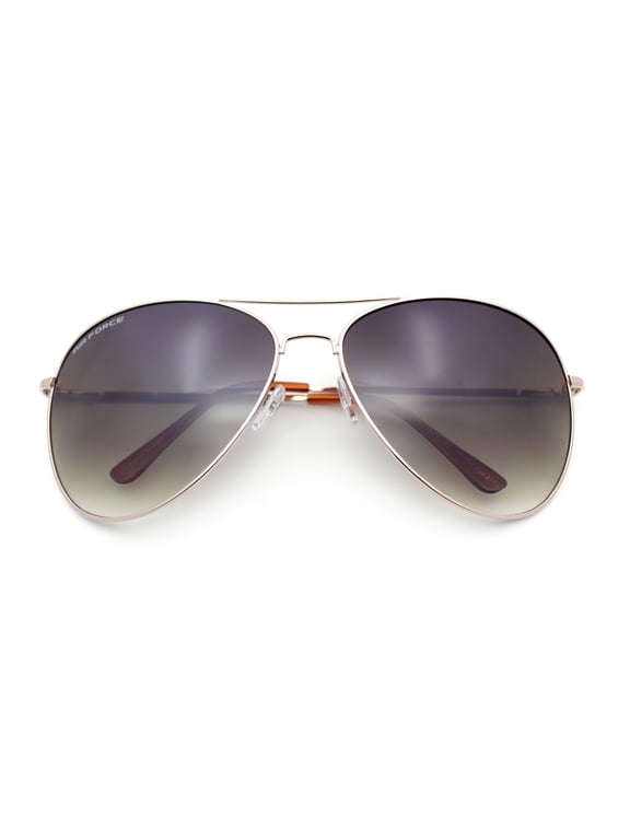 Airforce Mens Oversize Classic Officer Metal Rim Aviator Sunglasses / Gold Frame - Brown Lens