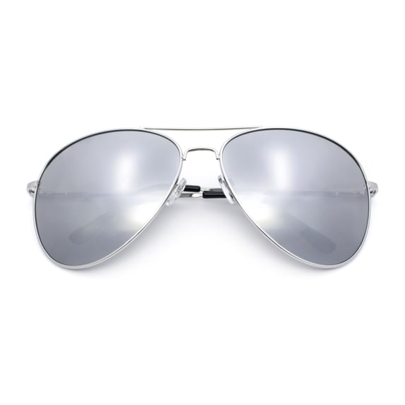 SA106 Airforce Mens Oversize Classic Officer Metal Rim Aviator Sunglasses / Silver Frame - Silver Mirror Lens