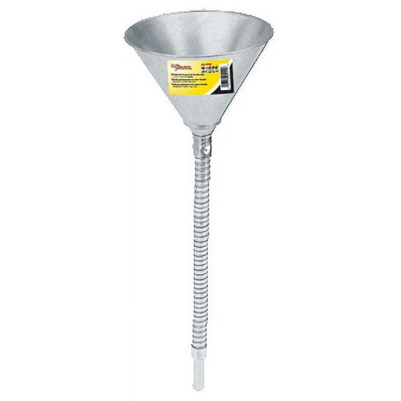 Lumax LX-1704 Silver Galvanized Funnel with 12" Flexible Pipe with Screen. Built with Heavy Duty Galvanized Steel Construction. Ideal for Transmission Fluid