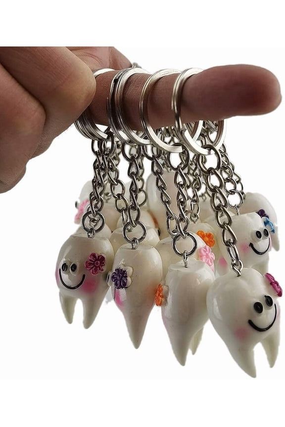20pcs Keychain Key Ring Hang Tooth Shape Cute Promo Dental Gift