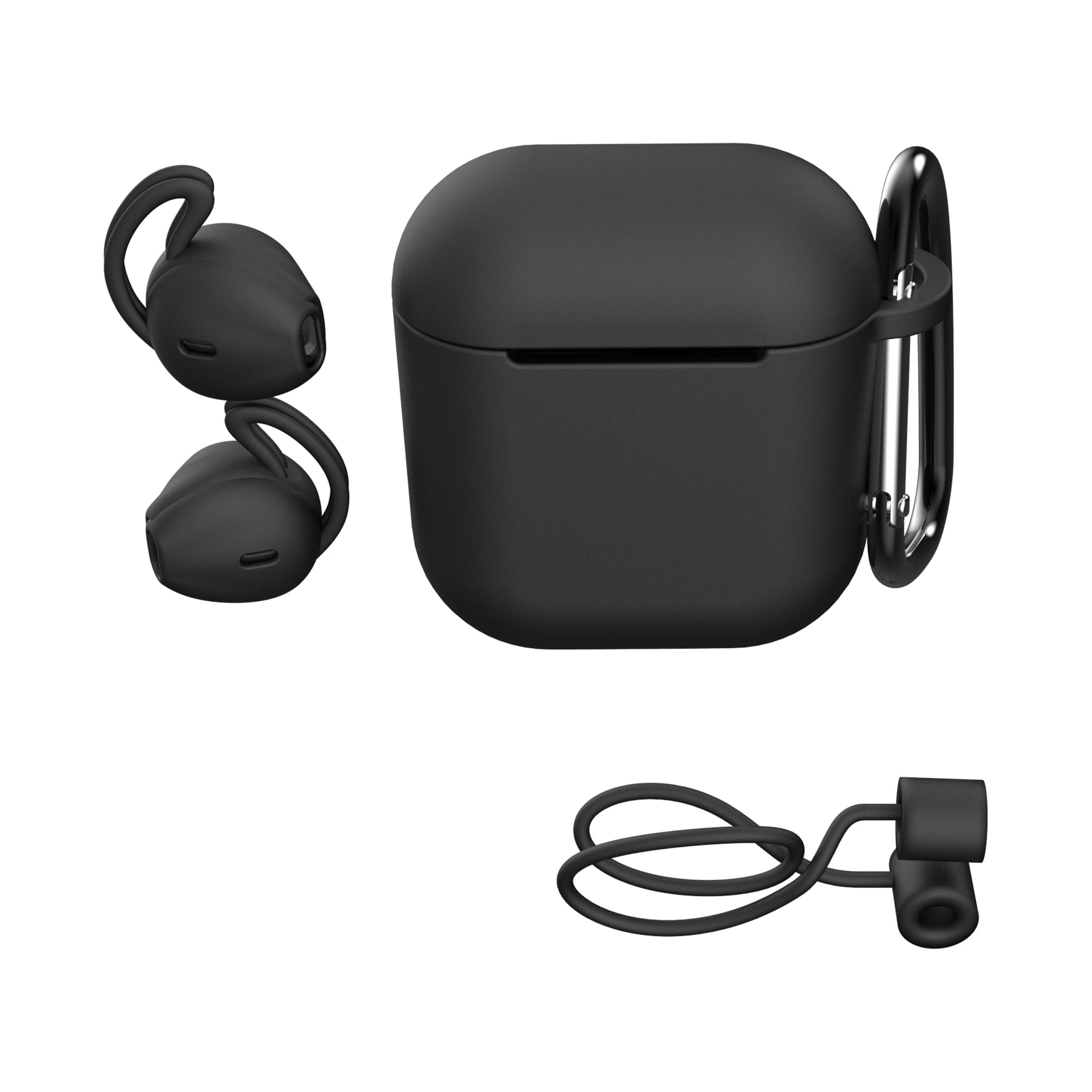 Airguards Protective Silicone Set for Apple AirPods 1st & 2nd Gen, Case w/ Carabiner, Sport Hooks, Neck Strap