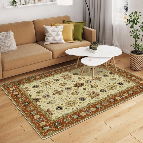 Airgugu Heritage Classique Brownish-Yellow Geometric Pattern Classical Floral Rug