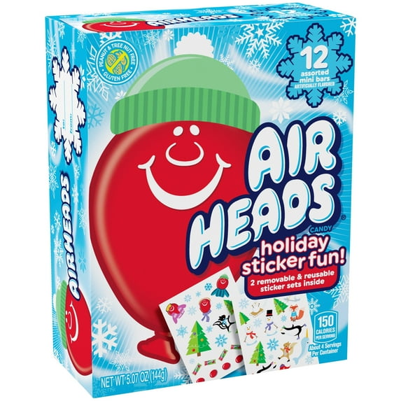 Airheads Assorted Chewy Mini Bars, Holiday Sticker Book, Nut Free, 12ct, 5.07 oz