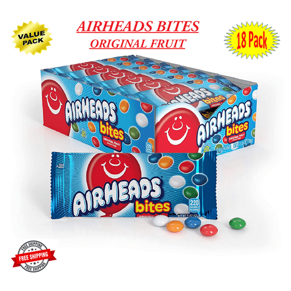 Airheads Bites Candy, Movie Theater Bag, Fruit, Non Melting, 2 oz. (Pack of 18)