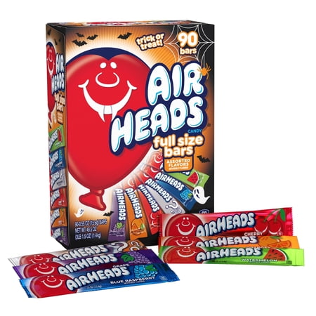 Airheads Candy Bars, Halloween Variety Box, Chewy Full Size Fruit Taffy, Trick or Treat Mega Box, 90 Individually Wrapped Full Size Bars (Packaging May Vary) 90 Count (Pack of 1)