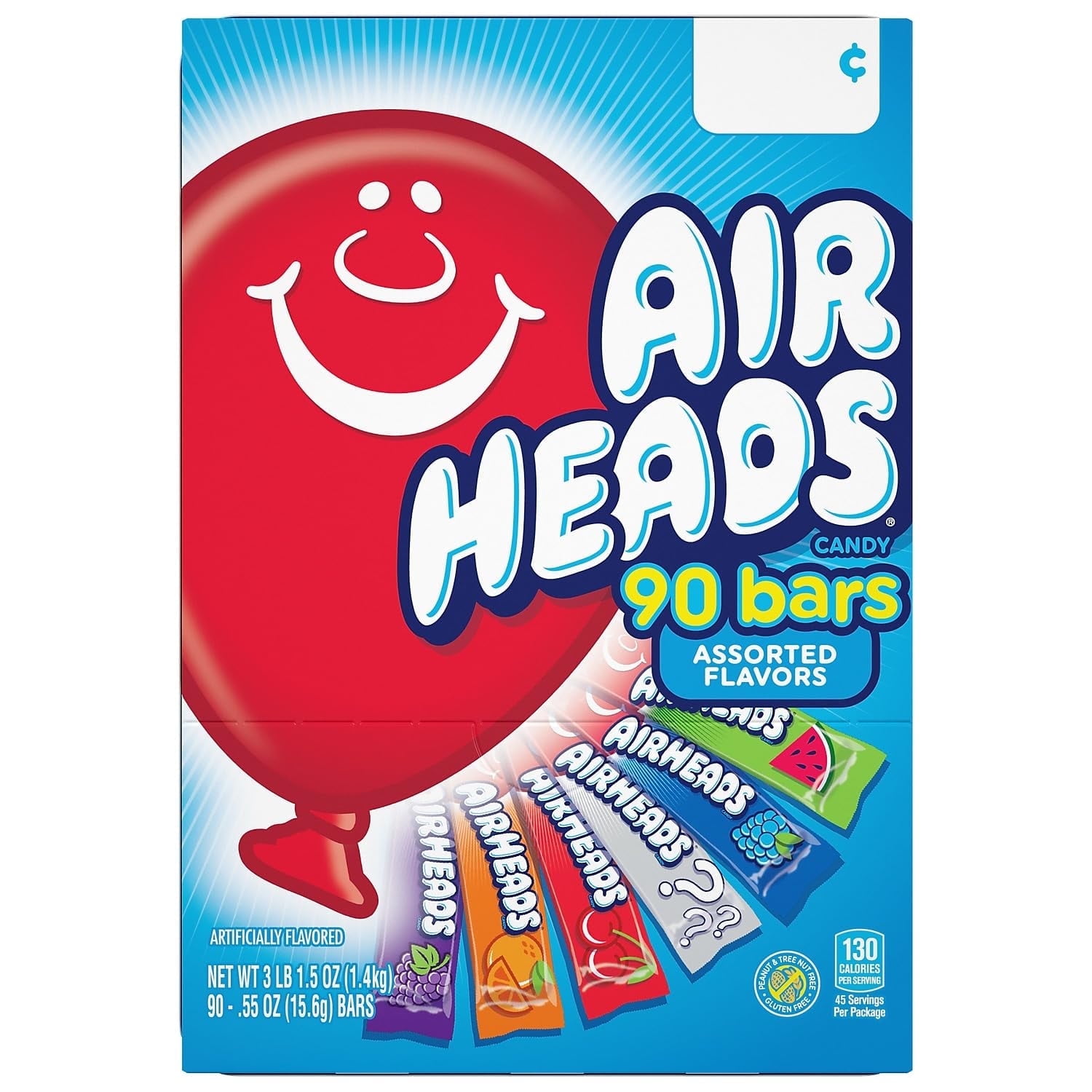Airheads Candy Bars, Variety Bulk Box, Chewy Full Size Fruit Taffy, Back To School, Halloween, Non Melting, Concessions, Parties, 90 Individually Wrapped Full Size Bars (Packaging May Vary)