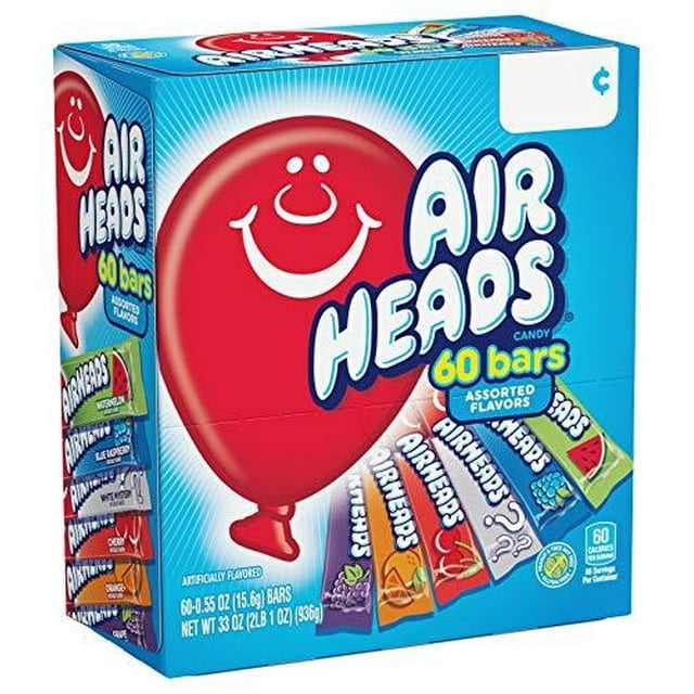 Airheads Candy Bars, Variety Bulk Box, Chewy Full Size Fruit Taffy, Gifts, Holiday, Parties, Concessions, Pantry, Non Melting, Party, 60 Individually Wrapped Full Size Bars