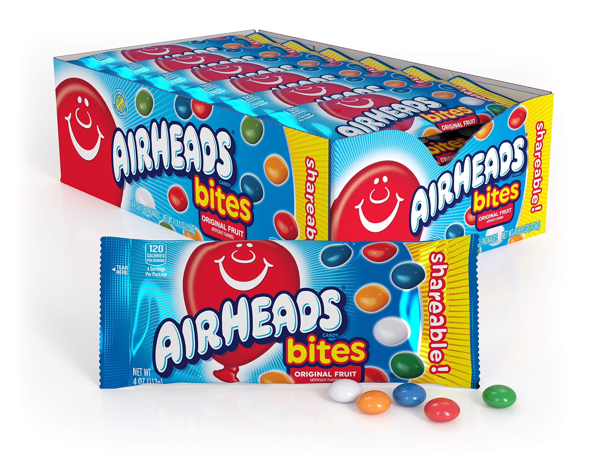 Airheads Candy Bites, Assorted Fruit Flavors, Easter Candy, Easter Basket Essentials Stuffers for Kids and Adults, Non-Melting Individually Wrapped, 4 Ounce Packs (Box of 18)