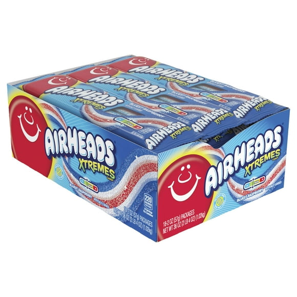 Airheads Candy, Easter, Xtremes Sweetly Sour Belts, Bluest Raspberry, Non Melting, Movie Theater, 2 Ounce - 18 Count Pack of 1