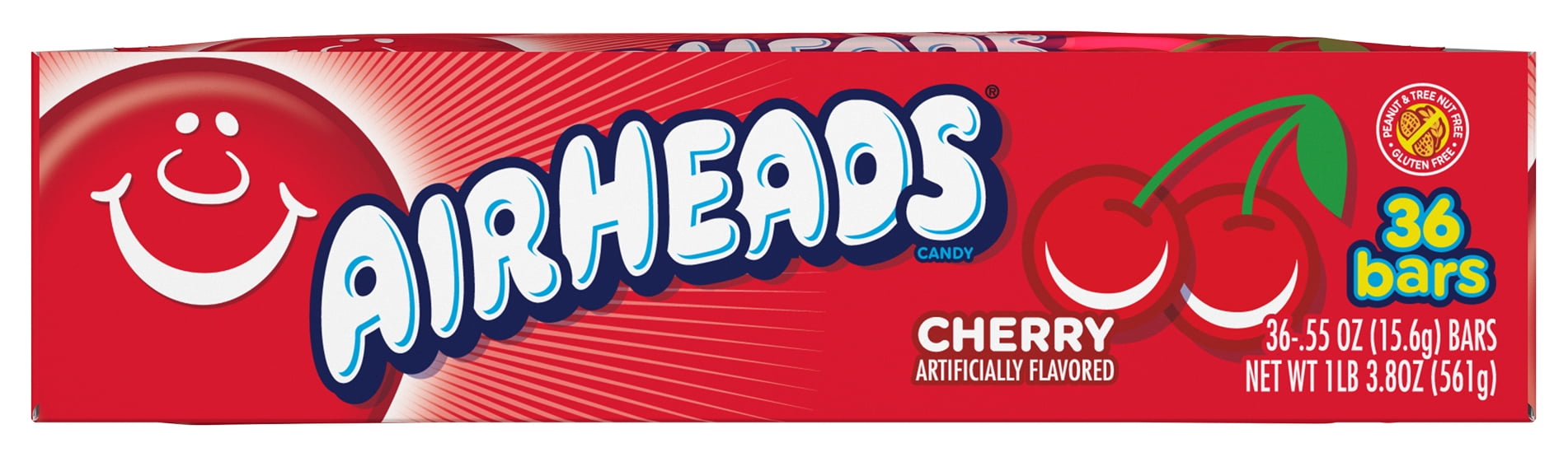 Airheads Candy Individually Wrapped Regular Size Bars (.55 oz), Cherry, Nut Free, 19.8 oz, 36 Ct