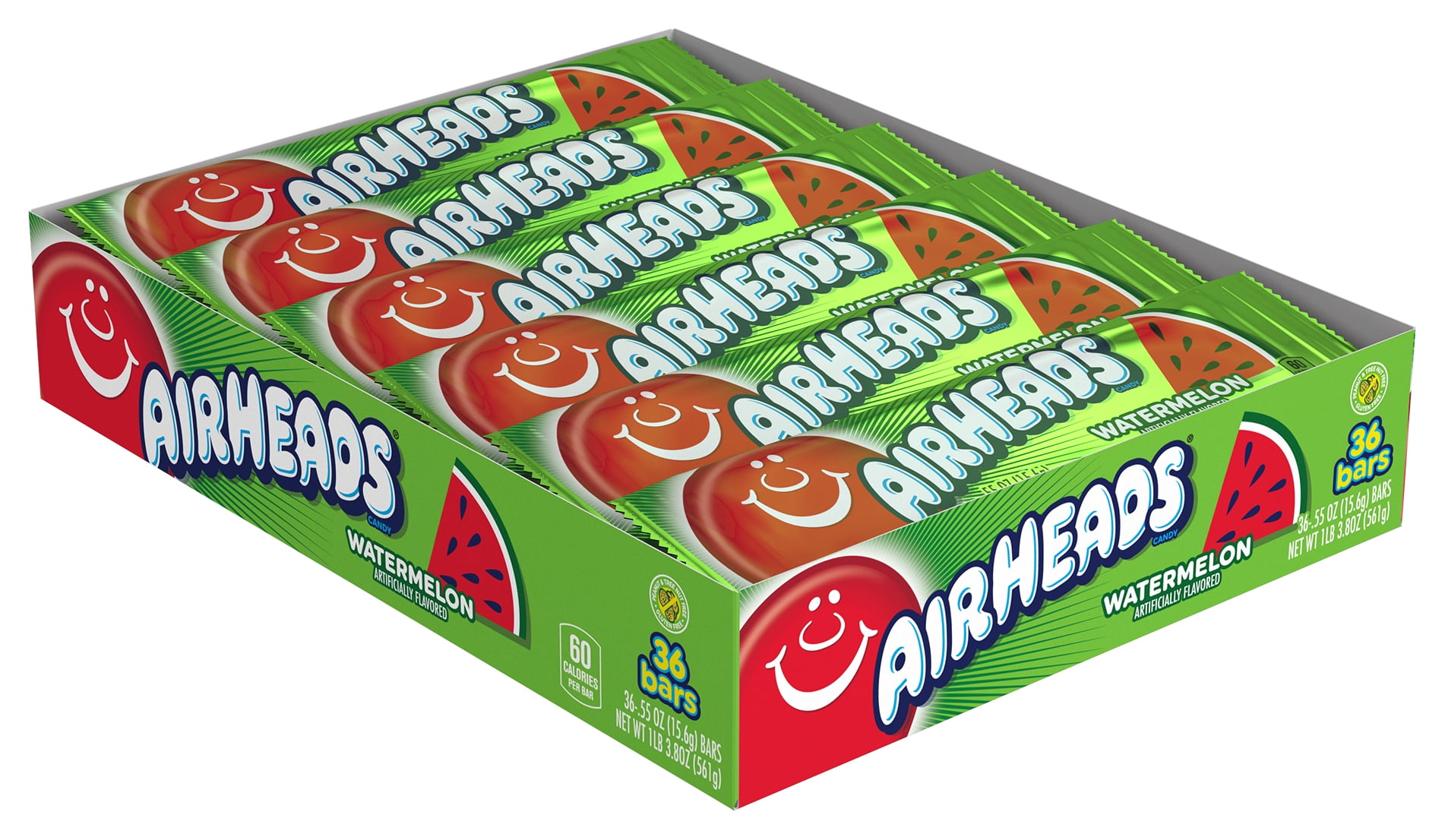 Airheads Candy Individually Wrapped Regular Size Bars, Watermelon, Nut Free, 36 Count