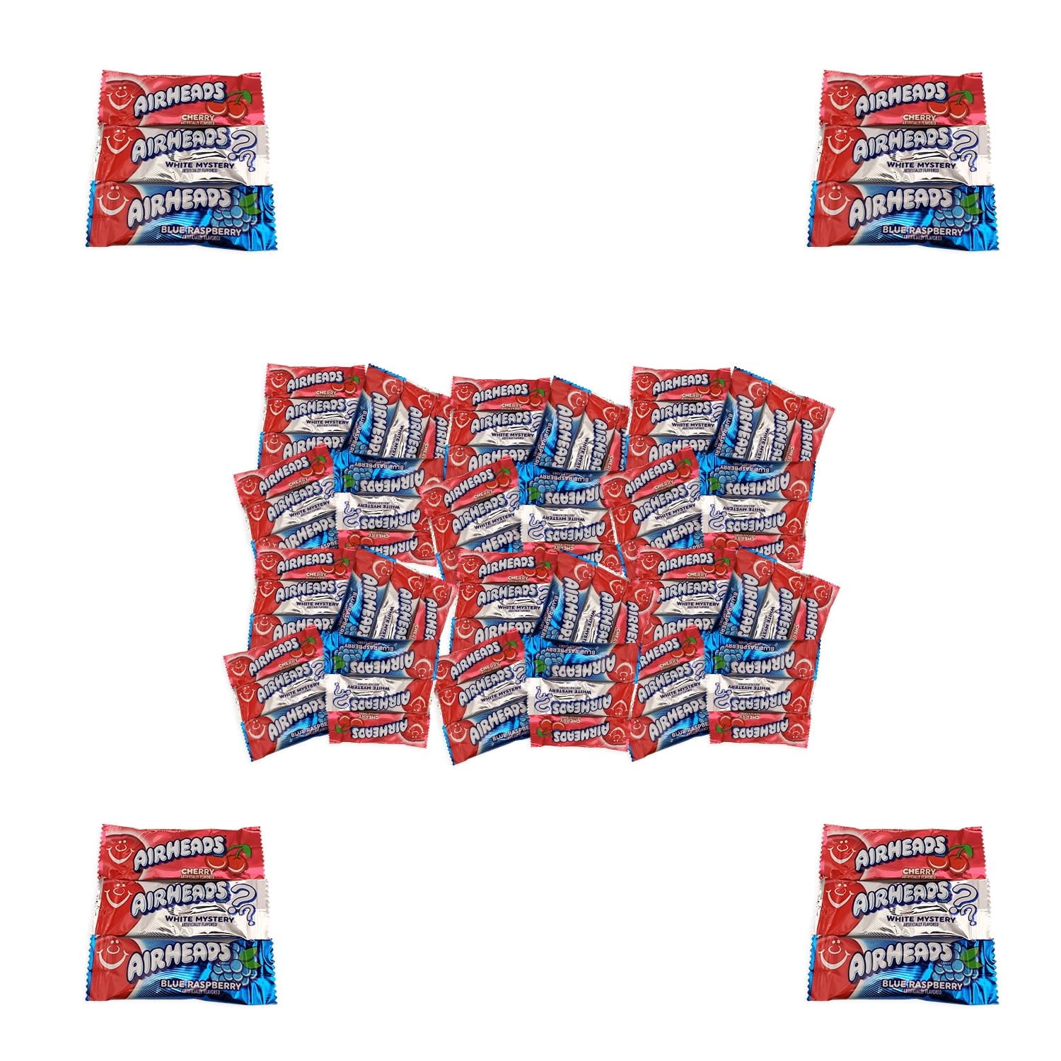 Airheads Candy Mini Bars Independence Day Pack, 80 Pieces Bulk Bag, White Mystery + Cherry + Blue Raspberry Flavor, Individually Wrapped Fruit Taffy, Perfect for Birthdays, Parties & Pantry (2 lbs)