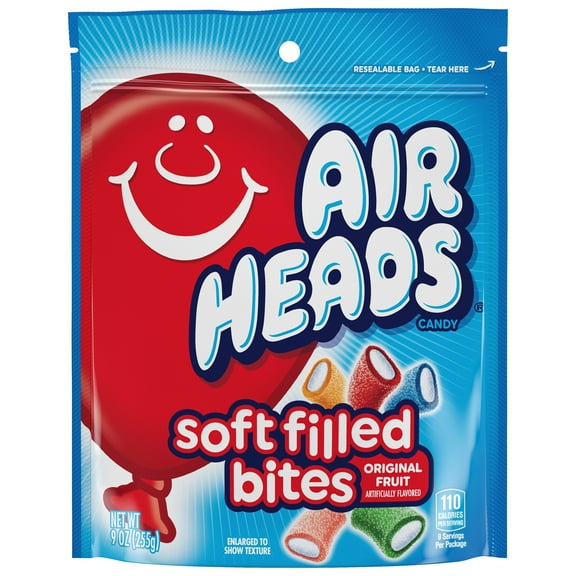 Airheads Candy Soft Filled Bites Stand up Bag, Assorted Tangy Fruit Flavors, 9 Ounce