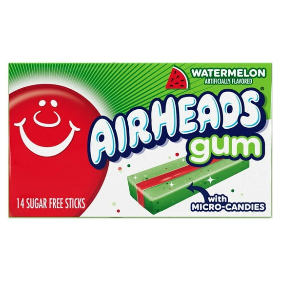 Airheads Candy, Chewing Gum, MFF30 Watermelon Flavor, Sugar Free, Xylitol, 14 Sticks per Pack, Box of 12 Packs
