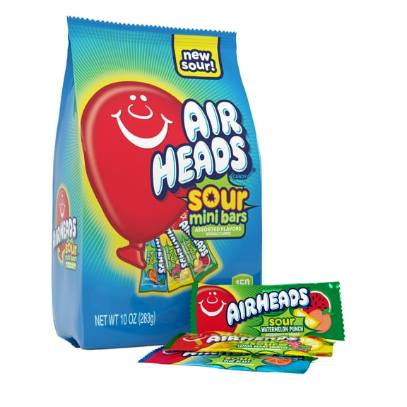 Airheads Candy Variety Bag, Individually Wrapped Assorted Fruit Sour Mini Bars, Nut Free, 10 oz