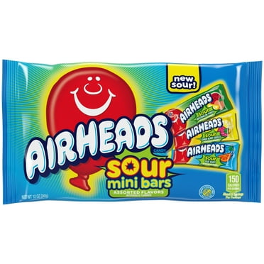 Airheads Candy Variety Bag, Individually Wrapped Assorted Fruit Sour Mini Bars, Nut Free, 12 oz
