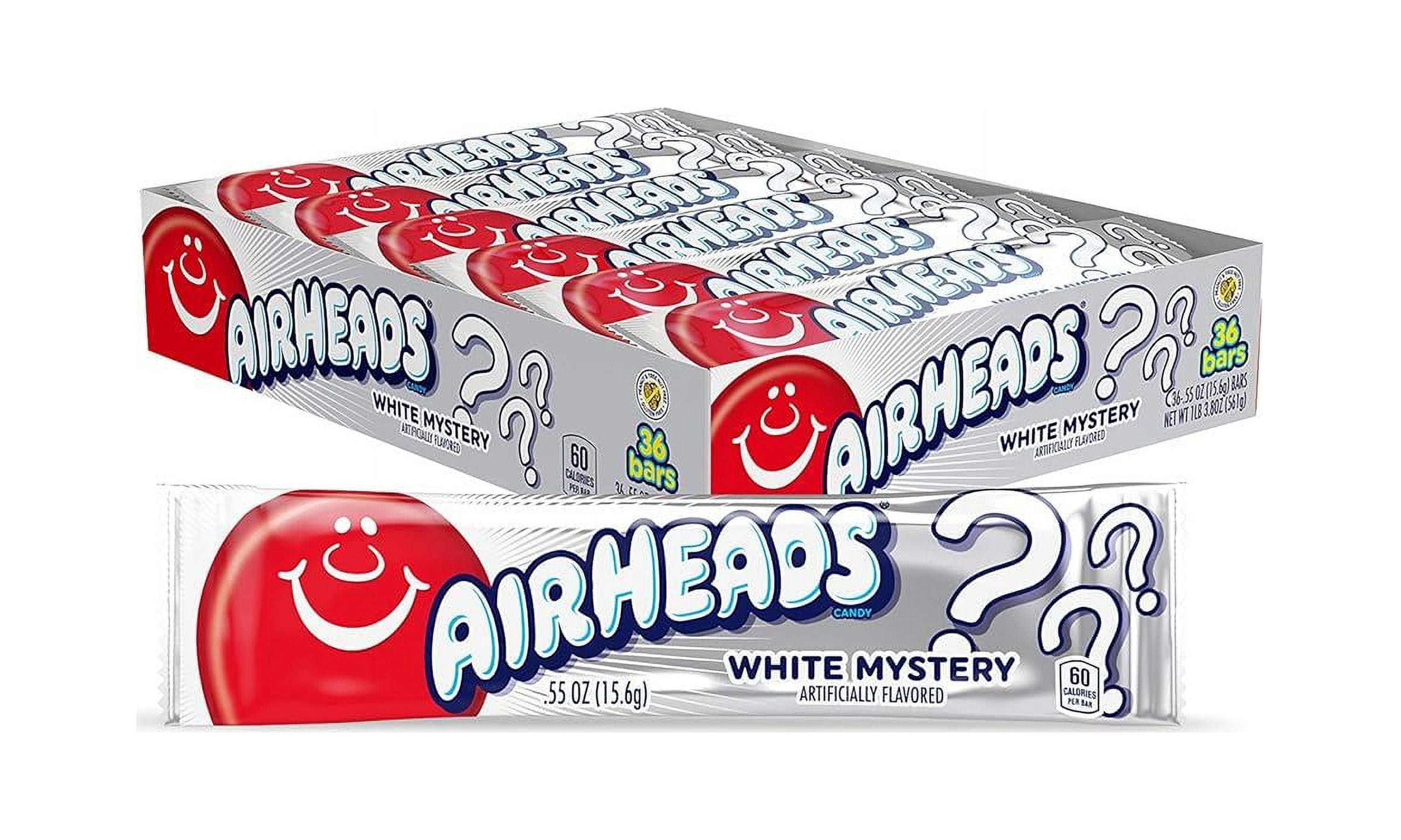 Airheads Candy, White Mystery Flavor, Individually Wrapped Full Size Bars, Taffy, Non Melting, Party, Pack of 36 Bars