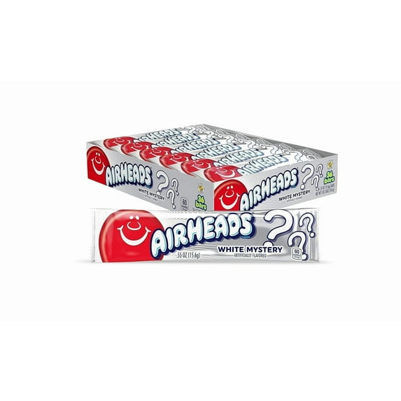 Airheads Candy, White Mystery MFF30 Flavor, Individually Wrapped Full Size Bars, Taffy, Non Melting, Party, Pack of 36 Bars
