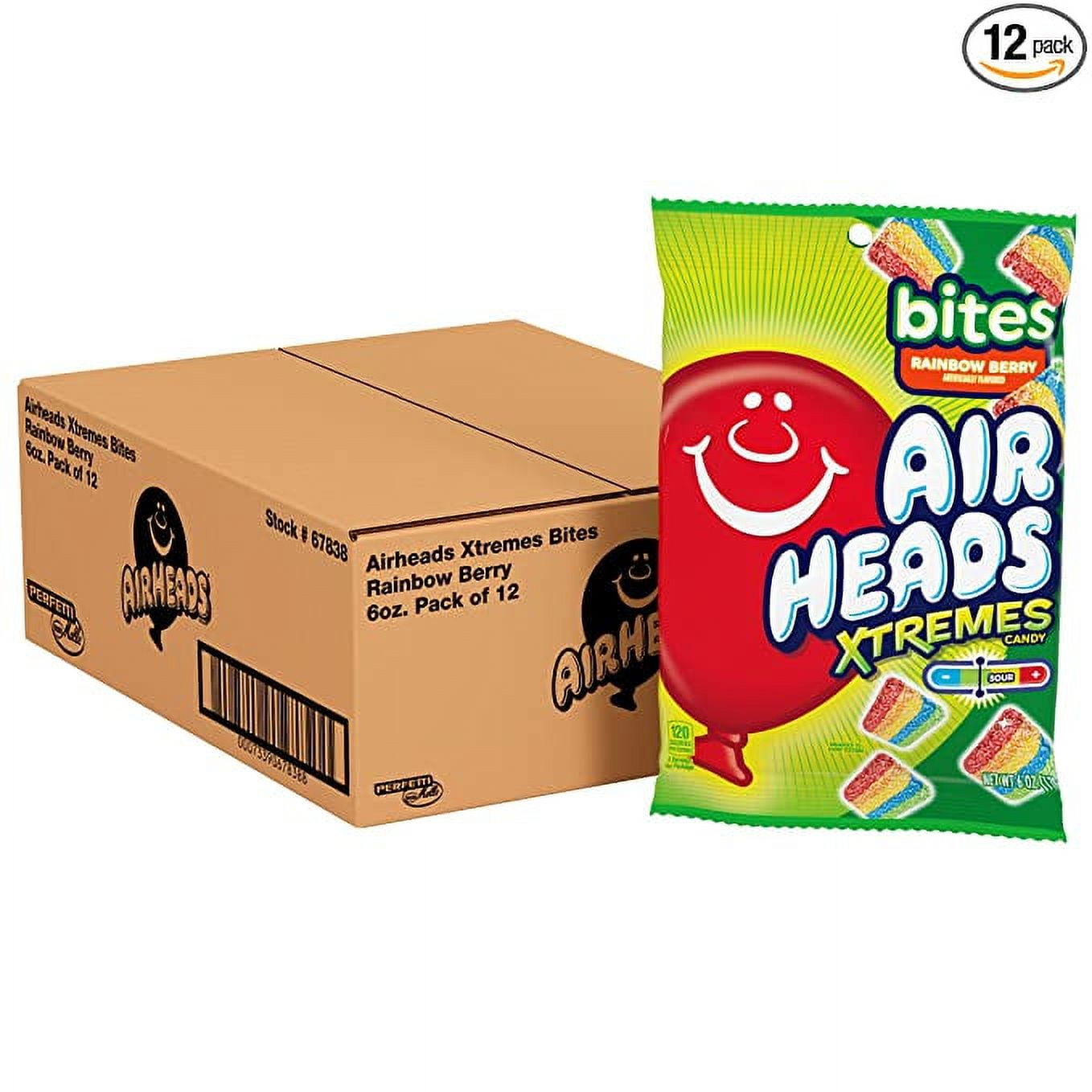 Airheads Candy, Xtremes Bites Sweetly Sour, Rainbow Berry, Non Melting, Bulk Party Bag, 6 oz (Pack of 12)