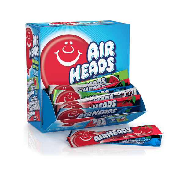 Airheads Full-Size Candy Bars, Taffy Candy Bulk Variety Pack, Individually Wrapped, Six Assorted Fruit Flavors Artificially Flavored, 60 Count Box