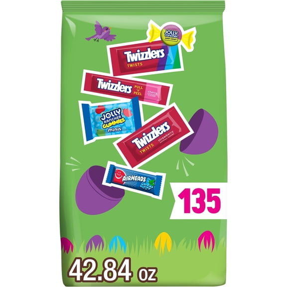 Airheads, Jolly Rancher and Twizzlers Assorted Fruit Flavored Easter Candy, Bulk Bag 42.84 oz, 135 Pieces