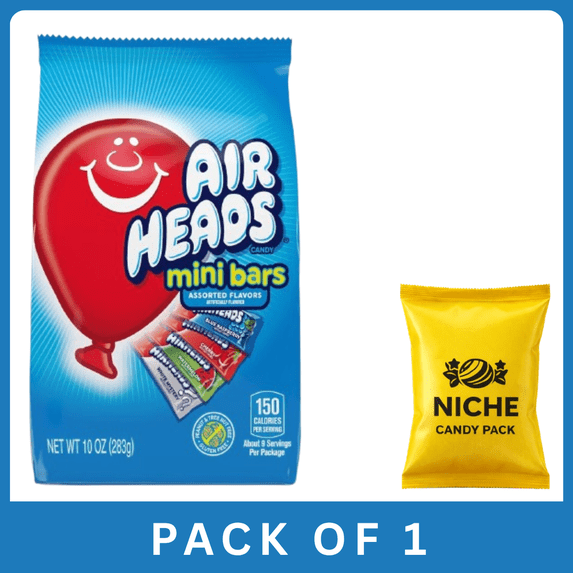 Airheads Mini Bars Chewy Candy, Assorted Flavors, 10 oz, ( Pack 0f 1 ) with Free Candy Pack.