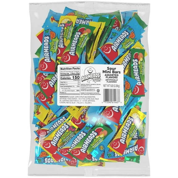 Airheads Mini SOUR Bars, KEF28 Sour Watermelon Punch, Blue Blast, and Lemon Berry Squeeze, 5lb Bulk Bag