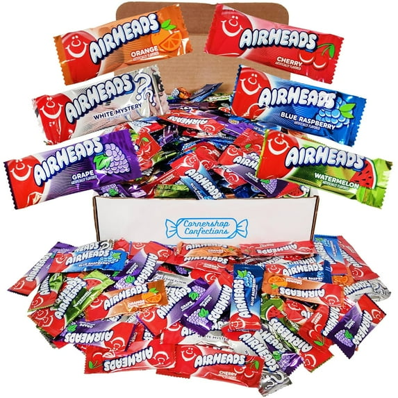 Airheads Minis Bulk Pack - 5 Pounds Total - 6 Different Flavors Included - Cherry, Orange, Watermelon, Blue Raspberry, Grape, And White Mystery - Comes In Protective Box
