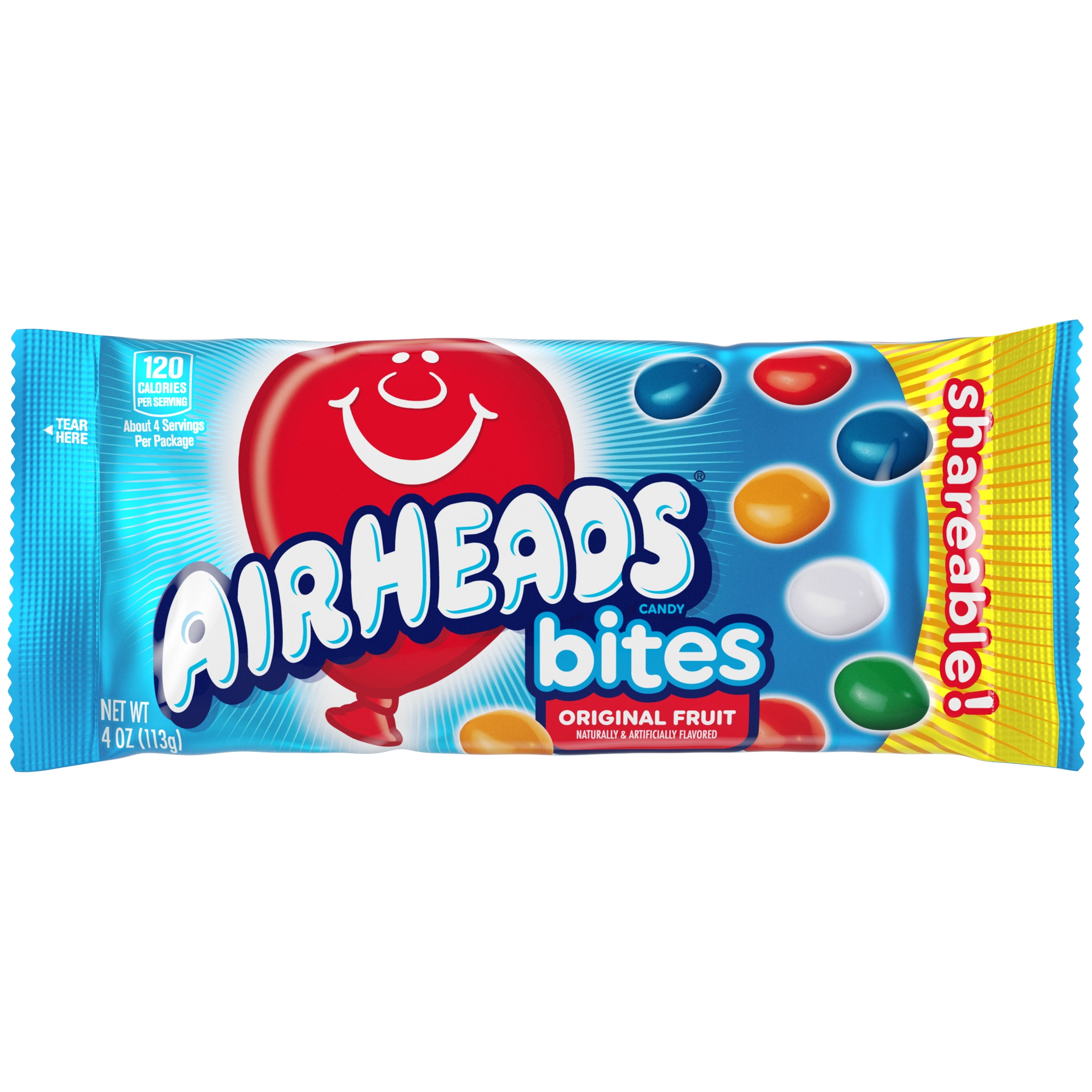 Airheads Shareable Chewy Candy Bites, Assorted Fruit Flavor, Nut Free, Regular Size, 4 oz
