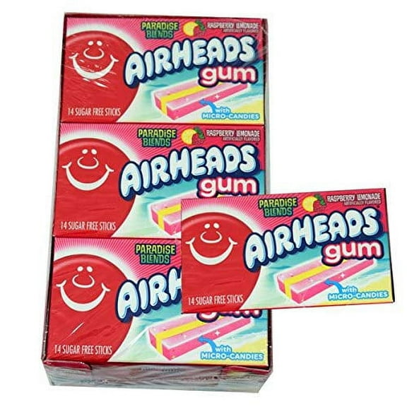 Airheads Sugar Free Gum - Paradise Blend Raspberry Lemonade Flavor, 14 Stick Package - 12 Count Display Box