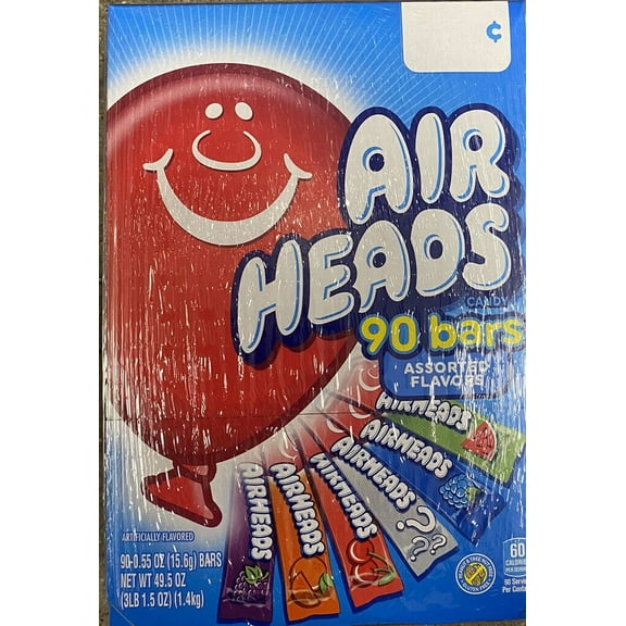 Airheads Variety Pack 90 / .55 Bars Taffy Candy Bars 49.5 oz ASSORTED FLAVORS