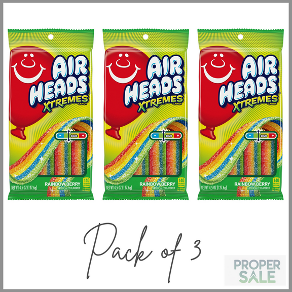 Airheads Xtremes Belts Candy, Rainbow Berry, 4.5 oz Bag ( PACK OF 3 )
