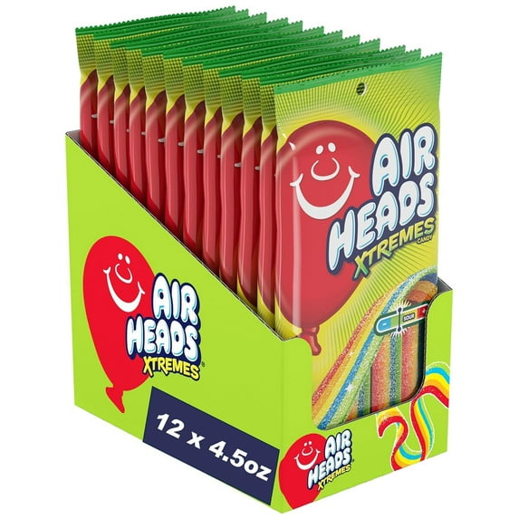 Airheads Xtremes Belts Sour Candy, Rainbow Berry, Non-Melting, Bulk Party Bag, 4.5 oz (Pack of 12)