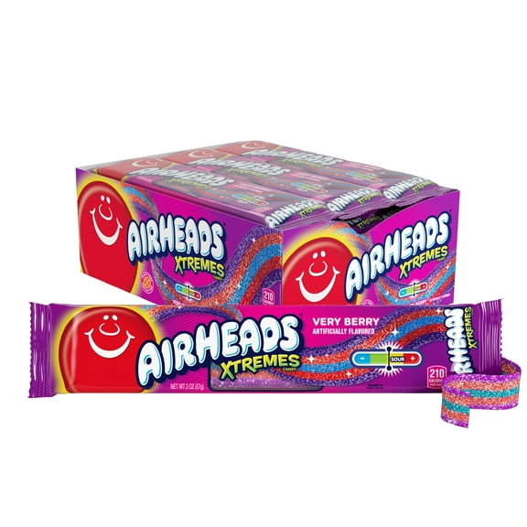 Airheads Xtremes Belts Sweetly Sour MDA05Candy, Very Berry, Non-Melting, Bulk Party Bag, 2 oz (Pack of 18)