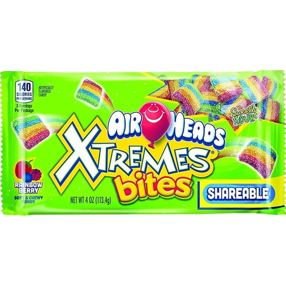 Airheads Xtremes Bites Sweetly Sour Candy Pack, Rainbow Berry, Non Melting, 4 Ounce