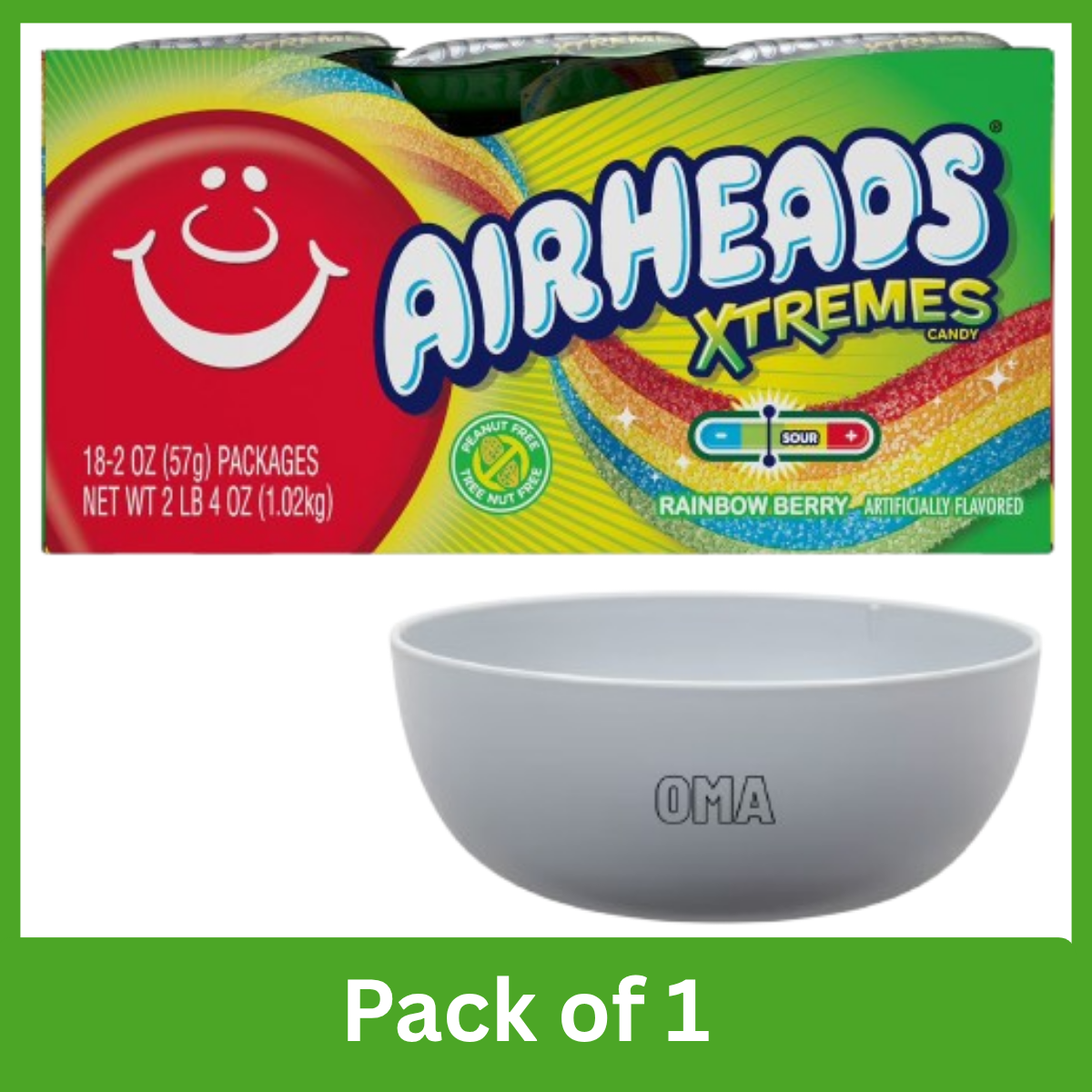Airheads Xtremes Sour Candy Belts, 2 oz Pack of 1 with Serving Bowl by OMA