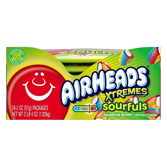 Airheads Xtremes Sourful Candy Belts, Rainbow Berry, 2 Oz. Packs, 18 Count