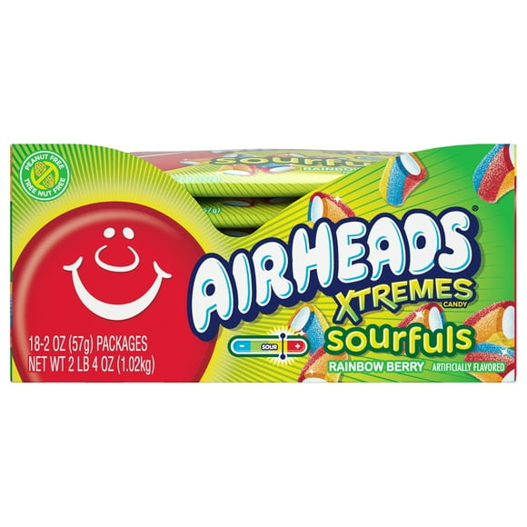Airheads Xtremes Sourful Candy Belts, Rainbow Berry, 2 Oz. Packs, 18 Count