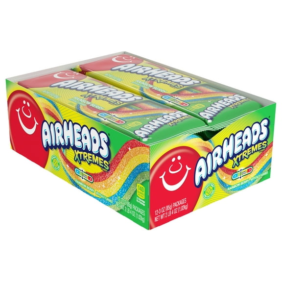 Airheads Xtremes Sweetly Sour Candy Belts, Rainbow Berry, 12 Count