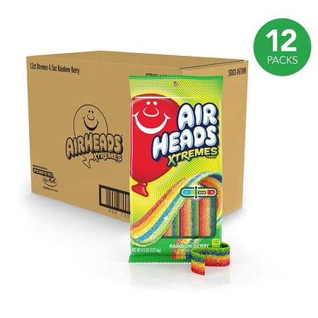 Airheads Xtremes Sweetly Sour Candy Belts, Rainbow Berry, Halloween Candy, Bulk, 4.5 Ounce (Bulk Pack of 12)