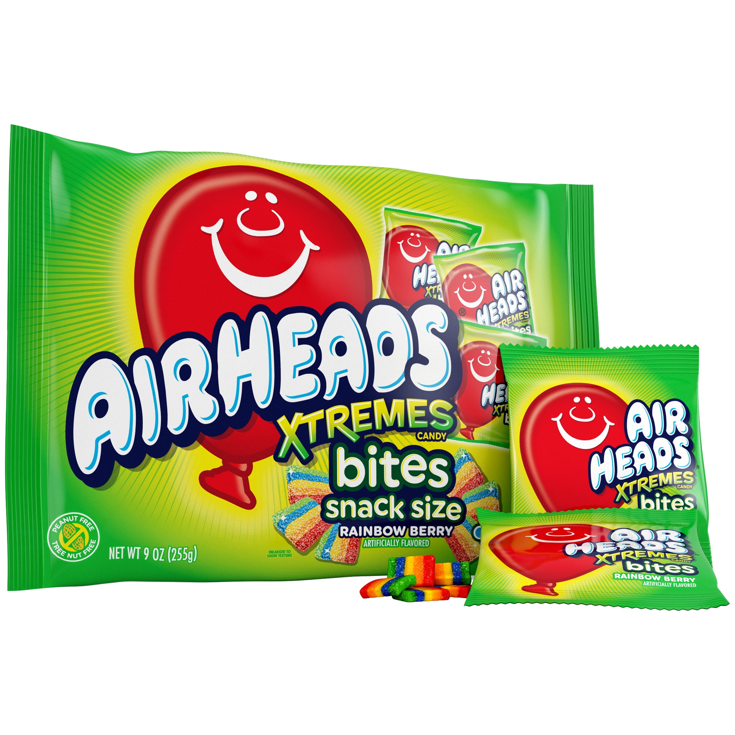 Airheads Xtremes Sweetly Sour Candy Bites, Snack Size Packs, Rainbow Berry, Nut Free, 9 oz