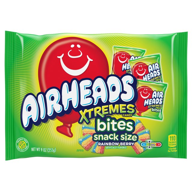 Airheads Xtremes Sweetly Sour Candy Bites, Snack Size, Rainbow Berry, 9