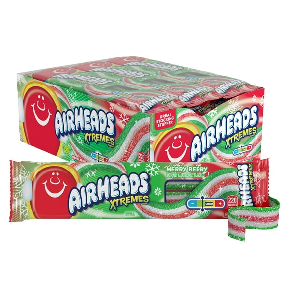 Airheads Xtremes, Sweetly Sour Holiday Merry Berry Flavored Candy Belts, 2Oz (Pack Of 18)