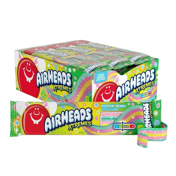 Airheads Xtremes, SweetlyEGSCSour Spring Edition Hoppin Berry Flavored Candy Belts, Easter Baskets, 2oz (Pack of 18)
