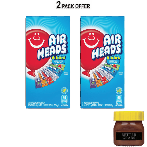 Airheads Full-Size Chewy Candy, Assorted Fruit Flavors, Bulk Candy Individually Wrapped, 6 Count