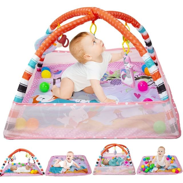 Airhive Baby Activity Play Mat, 4in1 Baby Tummy Time Play Mat with 5 Detachable Toys, Baby