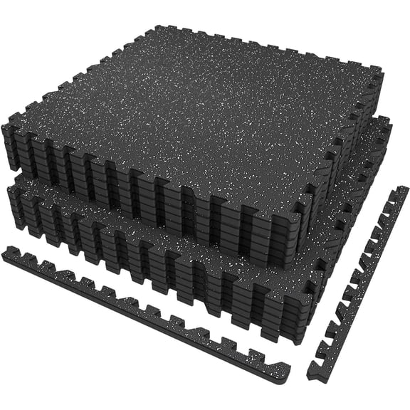 AIRHOP 0.56in Thick 48 Sq Ft Exercise Equipment Mats, 12 Tiles Upgraded Rubber Top with High Density EVA Foam, Large Interlocking Puzzle Gym Flooring for Home Gym, Heavy Weight Workout, 24 x 24in