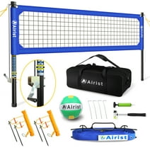 Airist Heavy Duty Volleyball Net Outdoor with Steel Anti-Sag System, Adjustable Aluminum Poles, Professional Volleyball Nets Set for Backyard and Beach, Volleyball and Carrying Bag (Blue)