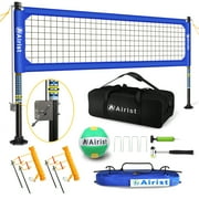 Airist Heavy Duty Volleyball Net Outdoor with Steel Anti-Sag System, Adjustable Aluminum Poles, Professional Volleyball Nets Set for Backyard and Beach, Volleyball and Carrying Bag Blue